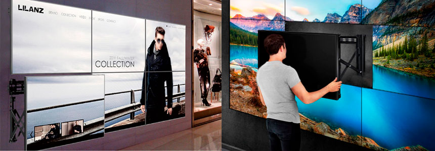 Base videowall tipo push de pared para estructura multipantalla Base videowall tipo push de pared para estructura multipantalla